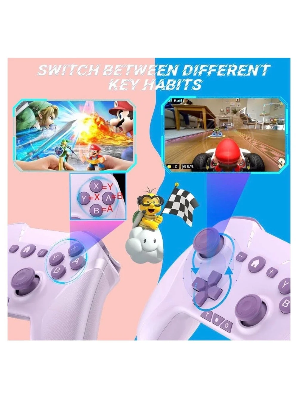 Purple Wireless Game Controller Compatible with Nintendo Switch